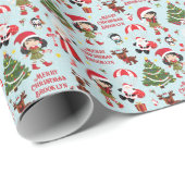 Asian Girl Elf Weihnachten Personalisiert Geschenkpapier (Rolleneckpunkt)