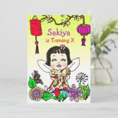 Asian Girl Fairy Birthday Einladung (Stehend Vorderseite)
