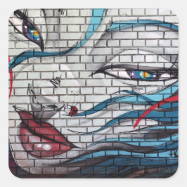 Asian Girl Graffiti Quadratischer Aufkleber