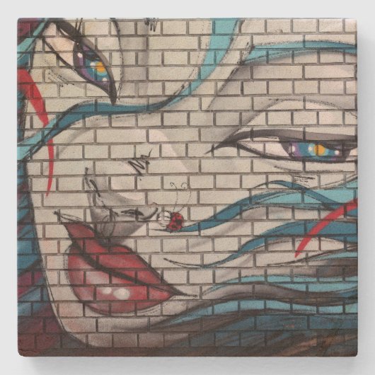 Asian Girl Graffiti Steinuntersetzer (Vorderseite)