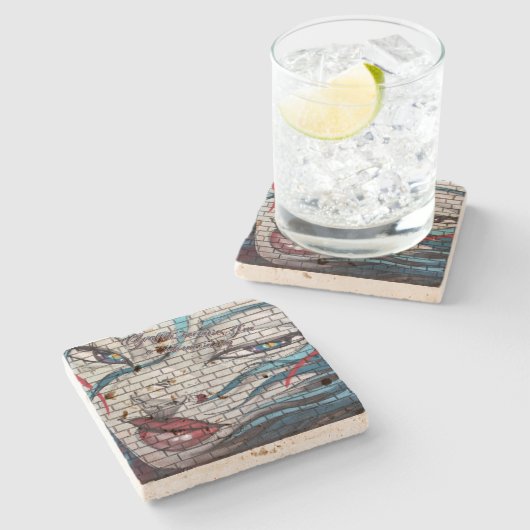 Asian Girl Graffiti Steinuntersetzer (Seitenansicht)