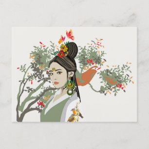 Asian Girl Portrait Tropical Postkarte