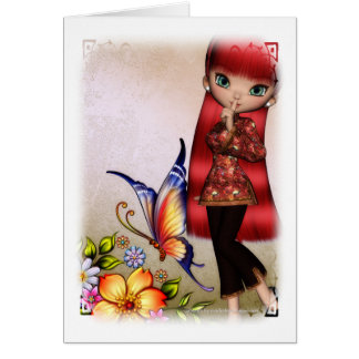 Asian Girl Schöne Blume Design 1 Karte