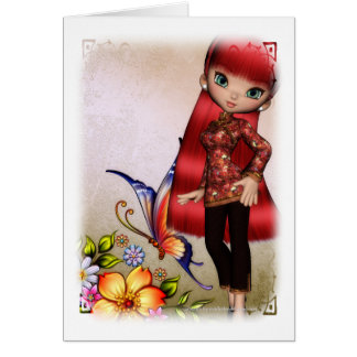 Asian Girl Schöne Blume Design 2 Card