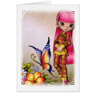 Asian Girl Schöne Blume Design 3 Card