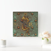 Asian Golden Dragon Rusty Metal Fantasy Art Clock Quadratische Wanduhr (Zuhause)