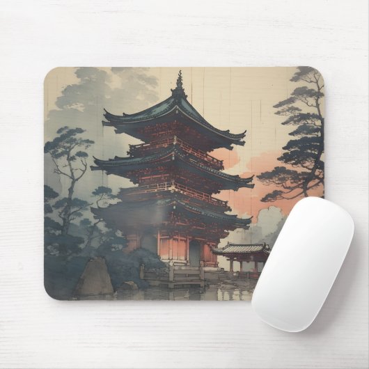 Asian House Woodblock Art Mousepad (Mit Mouse)