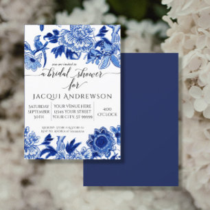 Asian Influence Blue White Floral 2 Bridal Shower Einladung