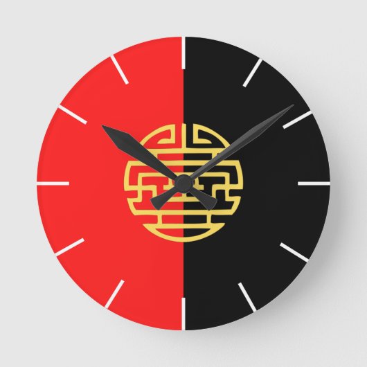 Asian japanese traditional black red yellow runde wanduhr (Vorderseite)