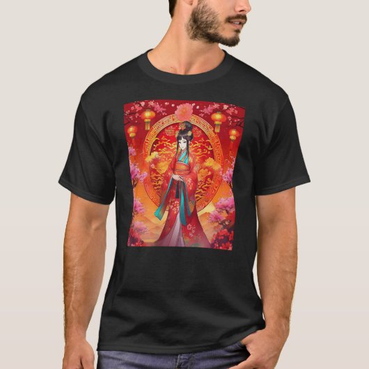 Asian Lucky Cat Front + BEAUTIFUL GEISHA GIRL ON B T-Shirt (Vorderseite)
