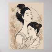 Asian Mother & Daughter – Minimalist Boho Line Art Poster (Vorne)