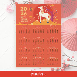 Asian New Year 2026 Horse Magnetic Card Calendar  Magnetkarte