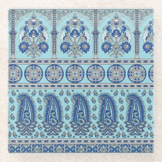 Asian Paisley Border: Traditionelles Design. Glasuntersetzer (Vorderseite)
