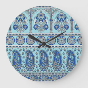 Asian Paisley Border: Traditionelles Design. Große Wanduhr