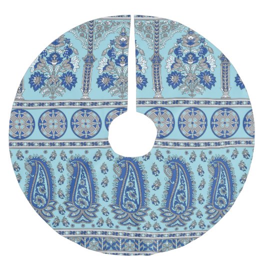 Asian Paisley Border: Traditionelles Design. Polyester Weihnachtsbaumdecke (Vorderseite)