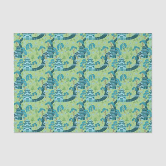 Asian Pattern Blue Green Seidenpapier (Vorderseite)