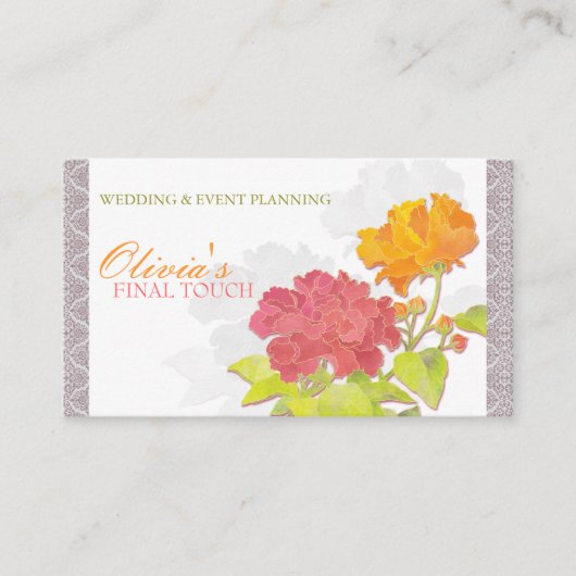 Asian Peony n Chic Damask Visitenkarte (Vorderseite)