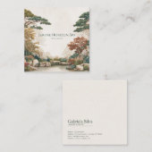 Asian Pine Tree Garden Serene Waterscape Artistic Quadratische Visitenkarte (Vorne/Hinten)