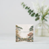 Asian Pine Tree Garden Serene Waterscape Artistic Quadratische Visitenkarte (Stehend Vorderseite)