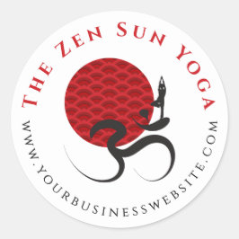 Asian Red Sun Yoga & Modern Zen Calligraphy Om Om Runder Aufkleber