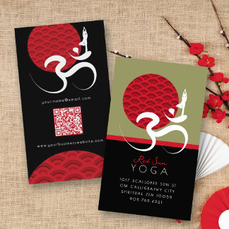 Asian Red Sun Yoga & Modern Zen Calligraphy Om Om Visitenkarte