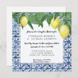 Asian Shibori Blue w Lemon Branch Couples Dusche Einladung