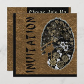 Asian Teegarten Party Gold und Black Einladung (Vorne/Hinten)