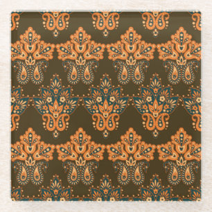 Asian Textile Paisley: Vintage Illustration der Bl Glasuntersetzer