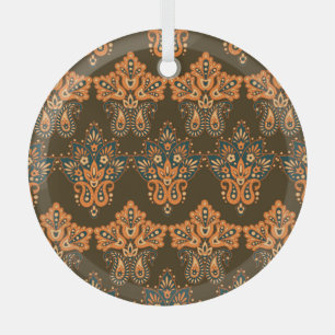 Asian Textile Paisley: Vintage Illustration der Bl Ornament Aus Glas