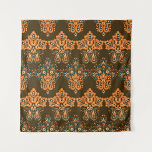 Asian Textile Paisley: Vintage Illustration der Bl Wandteppich