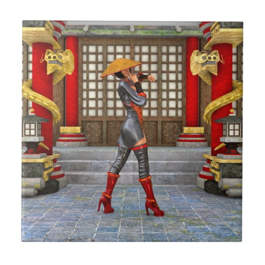 Asian Warrior Maiden Fliese (Vorderseite)
