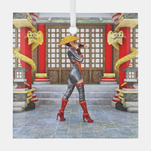 Asian Warrior Maiden Ornament Aus Glas (Vorderseite)