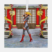 Asian Warrior Maiden Ornament Aus Glas (Rückseite)