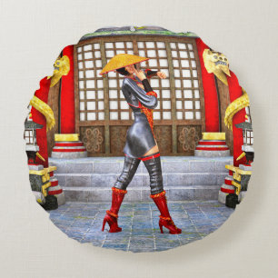 Asian Warrior Maiden Rundes Kissen