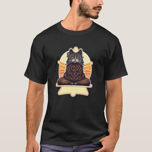 Asian Yoga Cat Deep in Meditation and Relaxation T-Shirt (Vorderseite)