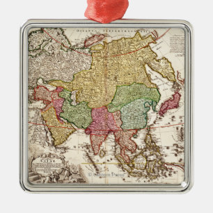 AsiaPanoramic MapAsia 6 Silbernes Ornament