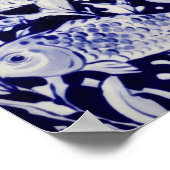 Asiatisch-blauer Koi Fisch Geführter Rundgang Kuns Poster (Ecke)