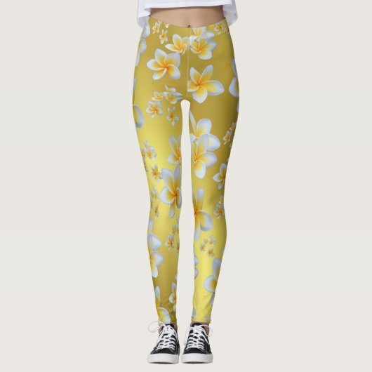 asiatisch, gelb, weiß, blühend, hell, gold, blumen leggings (Vorderseite)