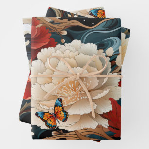 Asiatisch Inspiriert Florals & Butterflies Geschen Geschenkpapier Set