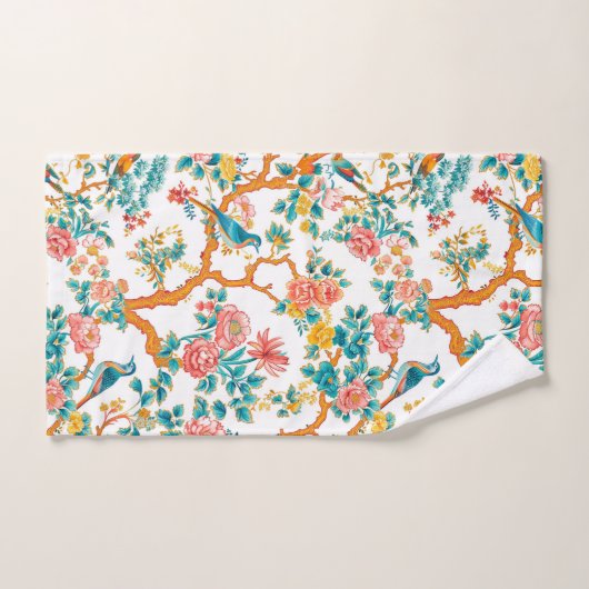 Asiatisch Inspirierte Muster, farbenfrohe Blume Vö Badhandtuch Set (Handtuch)