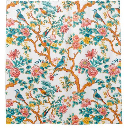 Asiatisch Inspirierte Muster, farbenfrohe Blume Vö Duschvorhang (Vorderseite)