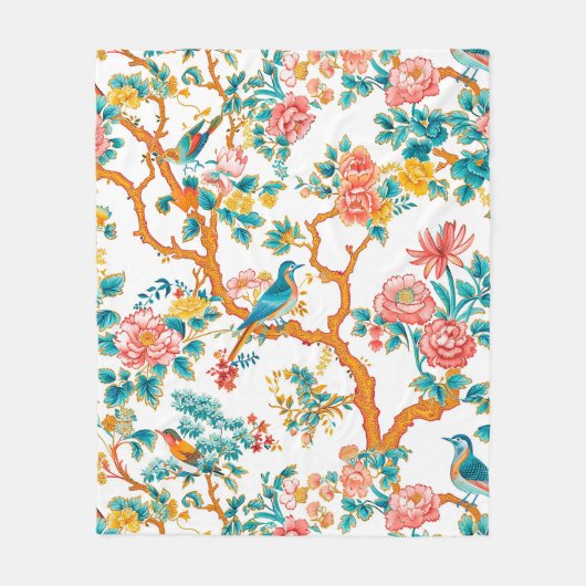 Asiatisch Inspirierte Muster, farbenfrohe Blume Vö Fleecedecke (Vorderseite)