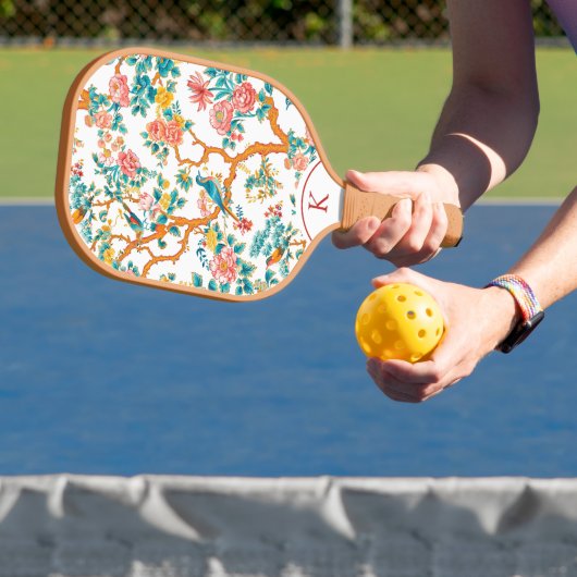 Asiatisch Inspirierte Muster, farbenfrohe Blume Vö Pickleball Schläger (InSitu)