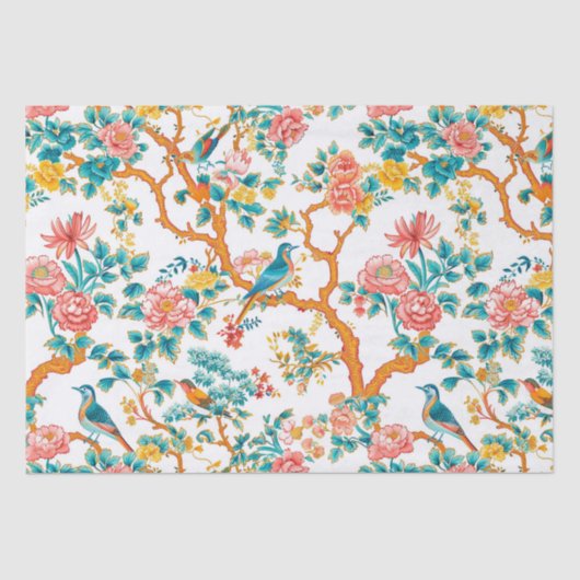 Asiatisch Inspirierte Muster, farbenfrohe Blume Vö Seidenpapier (Vorderseite)