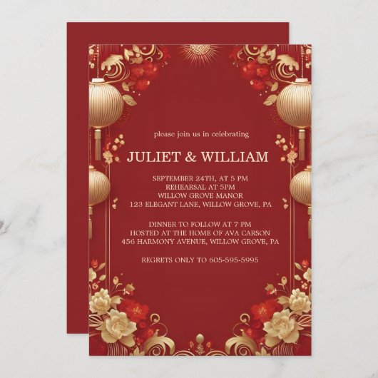 Asiatisch-modernes chinesisches zweisprachiges Pro Einladung (Vorne/Hinten)