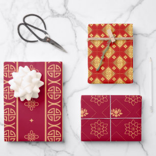 Asiatisch Rot und Gold Geschenkpapier Set