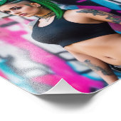 Asiatisch schönes Grünes Haar Tattooed Punk Graffi Fotodruck (Ecke)