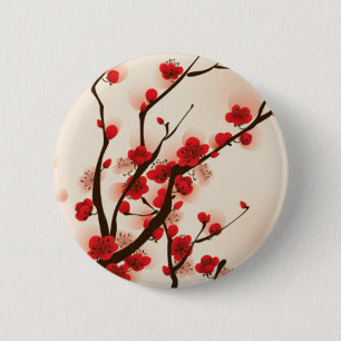Asiatische Art-Malerei, Pflaumen-Blüte im Frühja Button