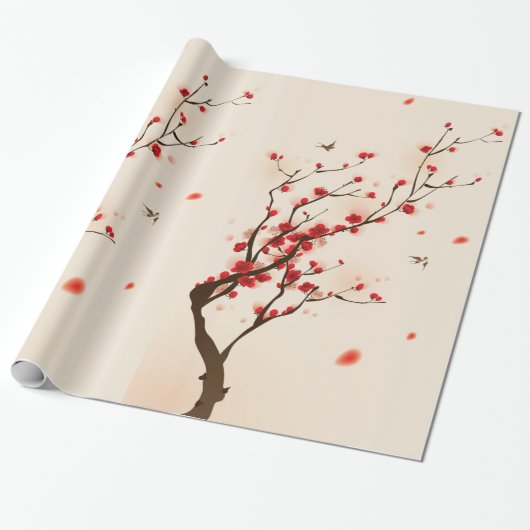 Asiatische Art-Malerei, Pflaumen-Blüte im Frühjahr Geschenkpapier (Ungerollt)