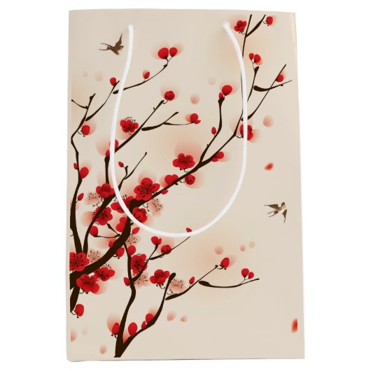 Asiatische Art-Malerei-Pflaumen-Blüte im Frühjahr Mittlere Geschenktüte (Vorderseite)